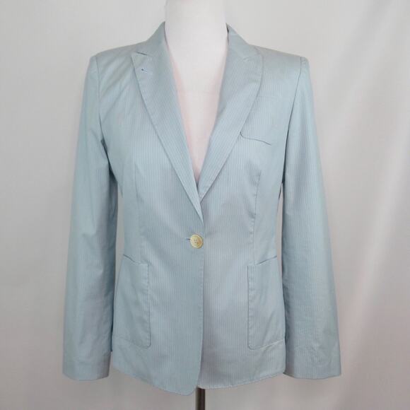 PIAZZA SEMPIONE Blue Pinstriped Single Button Blazer Italian Size 44 US Size 8 - Picture 2 of 13